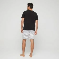 Nic Morris Men's Knit Crew Tee & Short Pyjama Set Black & Print 10 Nic Morris Men's Knit Crew Tee & Short Pyjama Set Black & Print -Women's Clothing store online BP640882001 blk prn 2