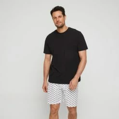 Nic Morris Men's Knit Crew Tee & Short Pyjama Set Black & Print 11 Nic Morris Men's Knit Crew Tee & Short Pyjama Set Black & Print -Women's Clothing store online BP640882001 blk prn