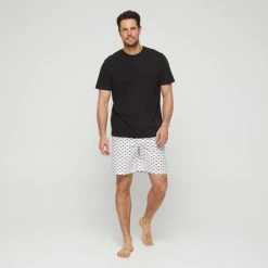 Nic Morris Men's Knit Crew Tee & Short Pyjama Set Black & Print 9 Nic Morris Men's Knit Crew Tee & Short Pyjama Set Black & Print -Women's Clothing store online BP640882001 blk prn 3