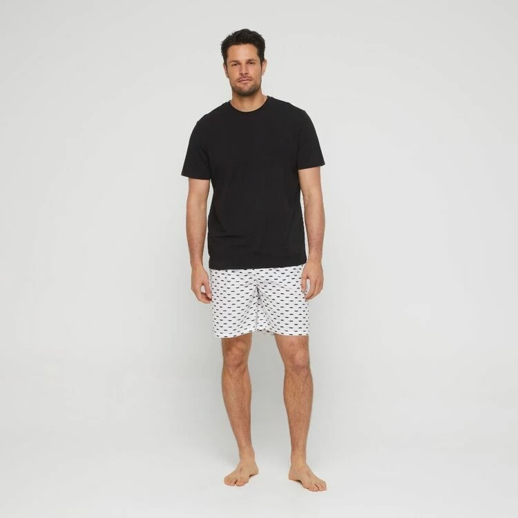 Nic Morris Men's Knit Crew Tee & Short Pyjama Set Black & Print 3 Nic Morris Men's Knit Crew Tee & Short Pyjama Set Black & Print