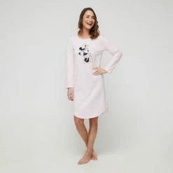 Disney Minnie Mouse Women's Long Sleeve Jersey Nightie Pink