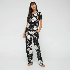 Jane Lamerton Women's Moonflower Sleep Pant Black & Print -Women's Clothing store online BP641010005 blk prn 3