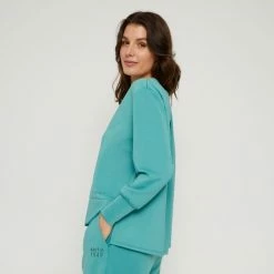 Anthology Vee Neck Box Pleat Top Mint -Women's Clothing store online BP641024002 mint 2