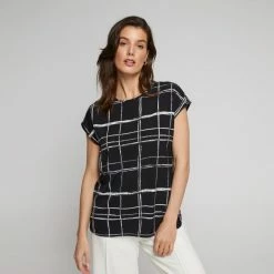 Jane Lamerton Grid Top Black & White -Women's Clothing store online BP641064005 blk wht