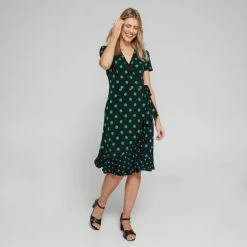 Jane Lamerton Spot Print Ruffle Front Jersey Dress Spot Print -Women's Clothing store online BP641074005 spot prn 3