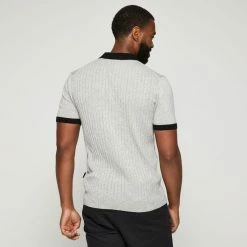 Bronson Casual Men's Fitzroy Rib Knitted Polo Light Grey & Black -Women's Clothing store online BP641162005 lt gry blk 2