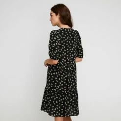 Khoko Smart Tiered Tunic Dress Dainty Print Black Black -Women's Clothing store online BP641323004 black 2