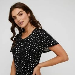 Khoko Smart Spot Flared Jersey Dress Black Spot