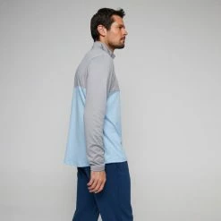 Diadora 1/4 Zip Colour Block Top Grey & Blue -Women's Clothing store online BP641951004 gry blu 2