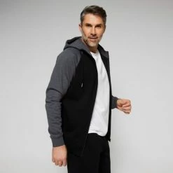 Diadora Men's CVC Fleece Zip Hoodie Black & Slate -Women's Clothing store online BP641952001 blk slate