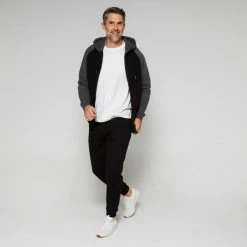 Diadora Men's CVC Fleece Zip Hoodie Black & Slate -Women's Clothing store online BP641952001 blk slate 3