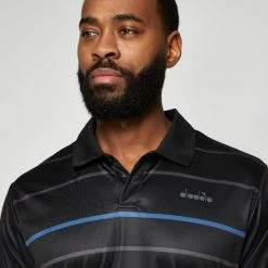 Diadora Tech Sublimated Stripe Polo Black Stripe -Women's Clothing store online BP641960004 black str 7