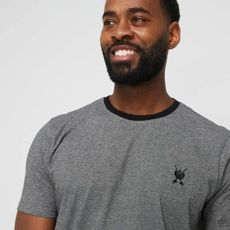 Jeff Banks Men's Feather Stripe Logo Crew Tee Black Black 3 Jeff Banks Men's Feather Stripe Logo Crew Tee Black Black