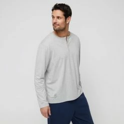 JB Jayson Brunsdon Men's Henley Long Sleeve Tee Grey Marle -Women's Clothing store online BP642283010 gry mle
