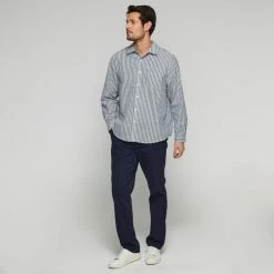 JB Jayson Brunsdon Men's Striped Casual Long Sleeve Shirt White & Navy Stripe -Women's Clothing store online BP642284001 wht nvy str 3