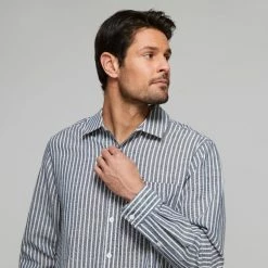 JB Jayson Brunsdon Men's Striped Casual Long Sleeve Shirt White & Navy Stripe -Women's Clothing store online BP642284001 wht nvy str 4