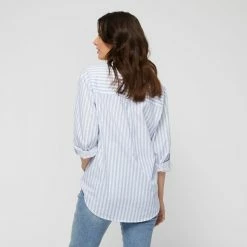Khoko Collection Women's Oversized Stripe Poplin Shirt Blue -Women's Clothing store online BP642318010 blue 2