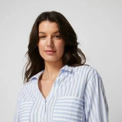 Khoko Collection Women's Oversized Stripe Poplin Shirt Blue -Women's Clothing store online BP642318010 blue 4
