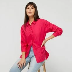 Khoko Collection Women's Oversized Poplin Shirt Hot Pink 11 Khoko Collection Women's Oversized Poplin Shirt Hot Pink -Women's Clothing store online BP642448012 hot pink