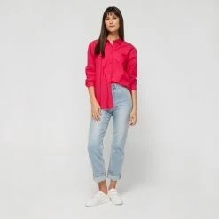 Khoko Collection Women's Oversized Poplin Shirt Hot Pink 9 Khoko Collection Women's Oversized Poplin Shirt Hot Pink -Women's Clothing store online BP642448012 hot pink 3