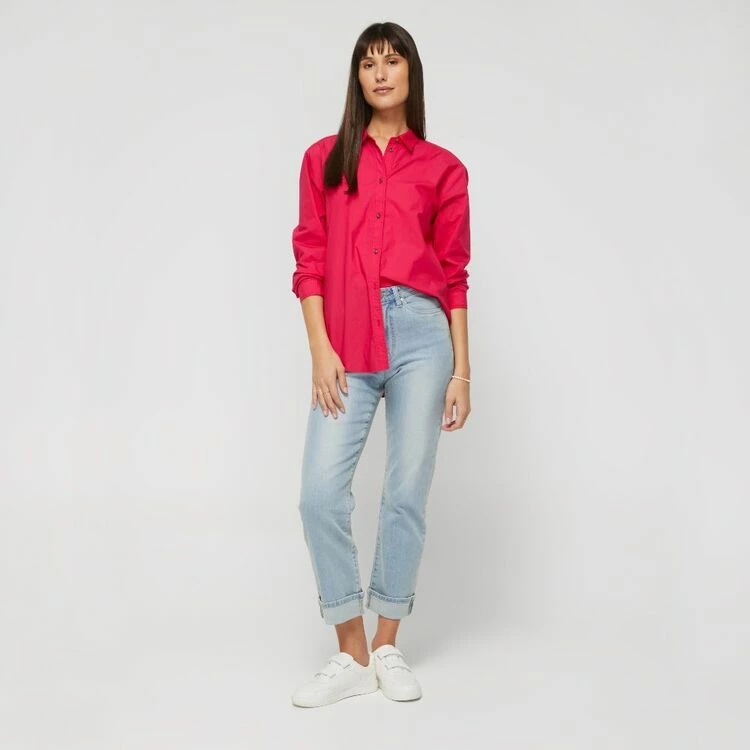 Khoko Collection Women's Oversized Poplin Shirt Hot Pink 5 Khoko Collection Women's Oversized Poplin Shirt Hot Pink - Image 3