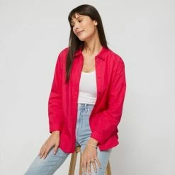 Khoko Collection Women's Oversized Poplin Shirt Hot Pink 8 Khoko Collection Women's Oversized Poplin Shirt Hot Pink -Women's Clothing store online BP642448012 hot pink 4