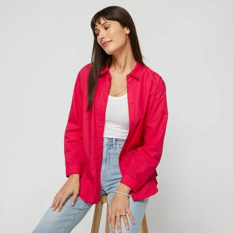 Khoko Collection Women's Oversized Poplin Shirt Hot Pink 4 Khoko Collection Women's Oversized Poplin Shirt Hot Pink - Image 2