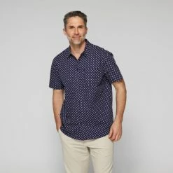 Bronson Casual Men's Dot Printed Short Sleeve Shirt Navy & White -Women's Clothing store online BP642829010 nvy wht 3