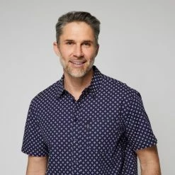 Bronson Casual Men's Dot Printed Short Sleeve Shirt Navy & White -Women's Clothing store online BP642829010 nvy wht 4