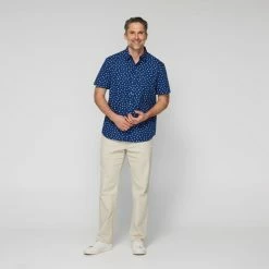 Bronson Casual Men's Ship Wheel Printed Short Sleeve Shirt Navy & White -Women's Clothing store online BP642830002 nvy wht