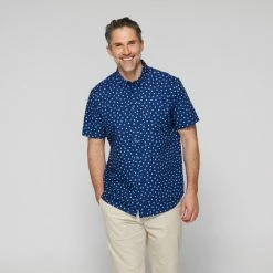 Bronson Casual Men's Ship Wheel Printed Short Sleeve Shirt Navy & White -Women's Clothing store online BP642830002 nvy wht 3