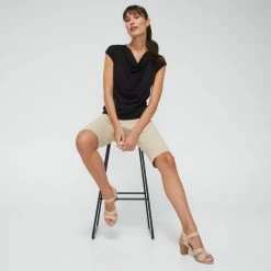 Jane Lamerton Women's Cowl Neck Basque Top - Black Black