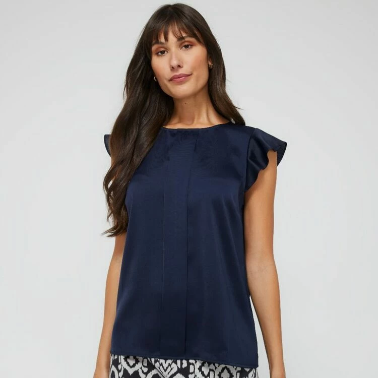 Jane Lamerton Women's Navy Pleat Front Top Navy 7 Jane Lamerton Women's Navy Pleat Front Top Navy - Image 5