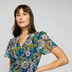 Khoko Smart Women's Wrap Front Empire Line Dress Garden