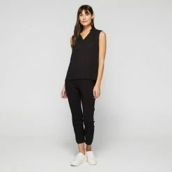 Khoko Smart Women's Mix Media Jersey Top Black