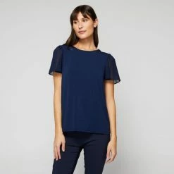 Khoko Smart Women's Flutter Sleeve Tee Indigo -Women's Clothing store online BP643509003 indigo