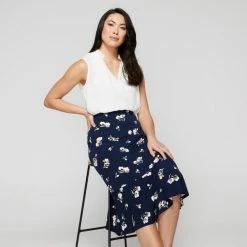 Khoko Smart Women's Pull-On Flounce Skirt Navy & Print