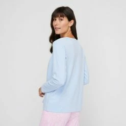 Sash & Rose Long Sleeve Slogan Sleep Tee Blue -Women's Clothing store online BP643872004 blue 2
