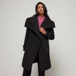 JB Jayson Brunsdon Women's Shawl Collar Zip Trim Coat Black -Women's Clothing store online BP644343006 black 3