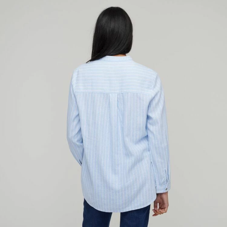 Khoko Collection Women's Yarn Dye Linen Stripe Shirt Chambray 6 Khoko Collection Women's Yarn Dye Linen Stripe Shirt Chambray - Image 4