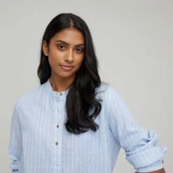 Khoko Collection Women's Yarn Dye Linen Stripe Shirt Chambray 8 Khoko Collection Women's Yarn Dye Linen Stripe Shirt Chambray -Women's Clothing store online BP644549001 chambray 7