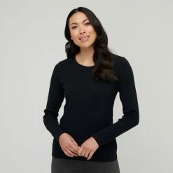 Savannah Women's Fine Rib Long Sleeve Tee Black -Women's Clothing store online BP644560005 black