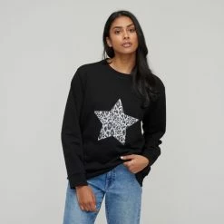 Khoko Collection Women's Star Sweat Top Black -Women's Clothing store online BP644746005 black