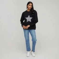 Khoko Collection Women's Star Sweat Top Black -Women's Clothing store online BP644746005 black 5