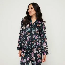 Sash & Rose Women's Satin Long PJ Set Floral