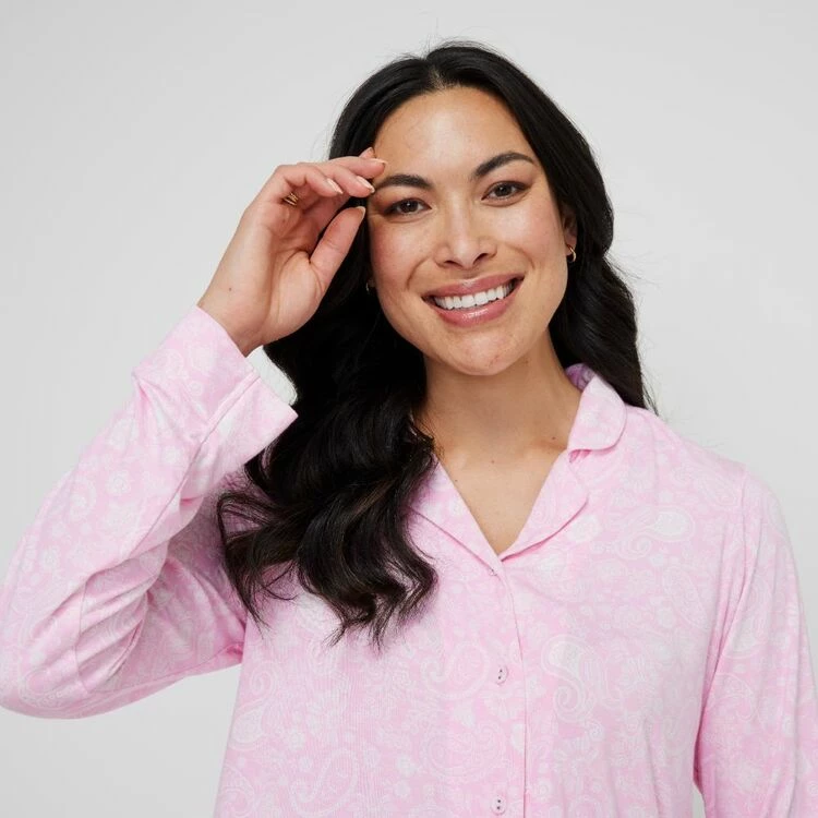 Sash & Rose Women's Bamboo Long Pant PJ Set Pink 4 Sash & Rose Women's Bamboo Long Pant PJ Set Pink - Image 2