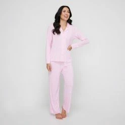 Sash & Rose Women's Bamboo Long Pant PJ Set Pink