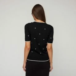 Khoko Smart Puff Sleeve Dash Knit 3/4 Sleeve Black Ivory Black & Ivory 10 Khoko Smart Puff Sleeve Dash Knit 3/4 Sleeve Black Ivory Black & Ivory -Women's Clothing store online BP645445004 blk ivory 2