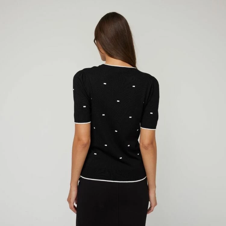 Khoko Smart Puff Sleeve Dash Knit 3/4 Sleeve Black Ivory Black & Ivory 6 Khoko Smart Puff Sleeve Dash Knit 3/4 Sleeve Black Ivory Black & Ivory - Image 4