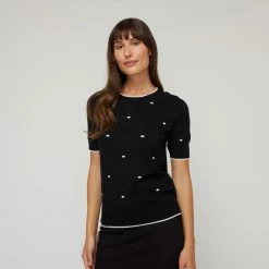 Khoko Smart Puff Sleeve Dash Knit 3/4 Sleeve Black Ivory Black & Ivory 11 Khoko Smart Puff Sleeve Dash Knit 3/4 Sleeve Black Ivory Black & Ivory -Women's Clothing store online BP645445004 blk ivory